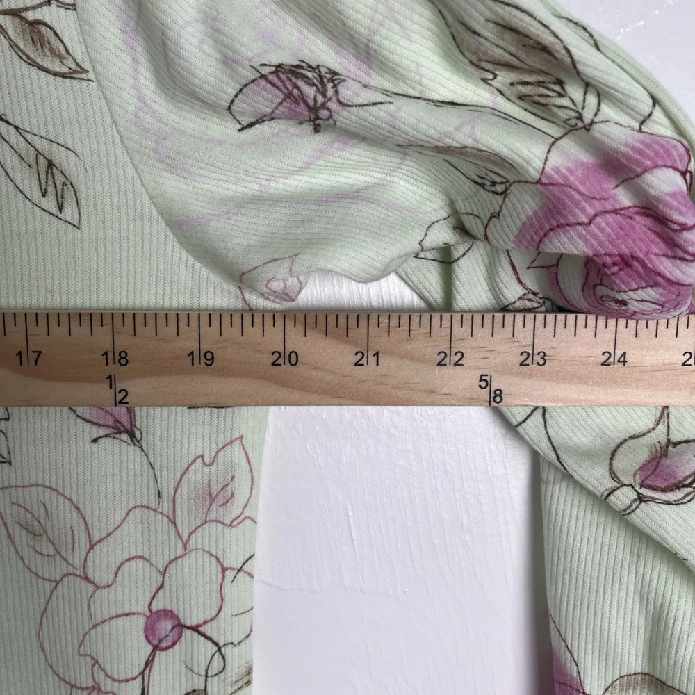 Of the Moment Nightgown Womens Medium Green Pink Good Floral‎ Ribbed Henley Long